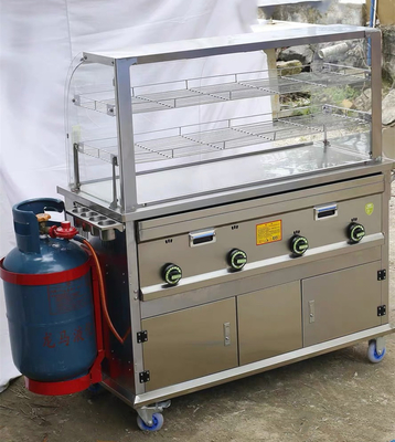 Afneembare mobiele roestvrijstalen straatvoedsel drankjes gas trolley handkar