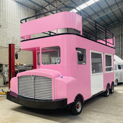 Dubbeldek luxe vrachtwagen voor fastfood snacks dranken ijs en cake