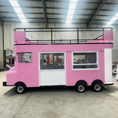 Dubbeldek luxe vrachtwagen voor fastfood snacks dranken ijs en cake