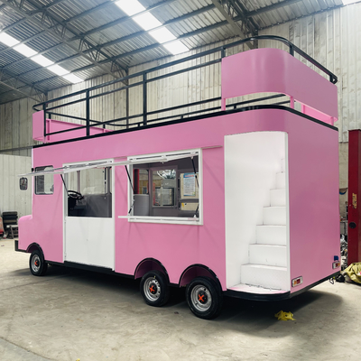 Dubbeldek luxe vrachtwagen voor fastfood snacks dranken ijs en cake