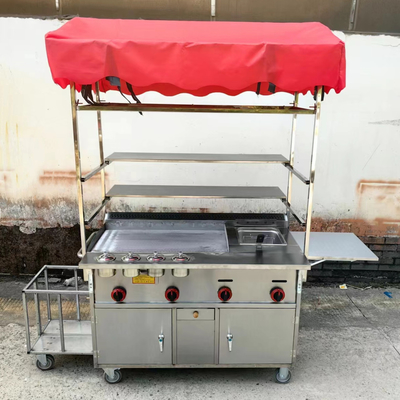 Commerciële horeca roestvrij staal straatvoedsel Snack Fryer Grill Barbecue Trolley Handkar