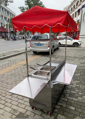 Commerciële horeca roestvrij staal straatvoedsel Snack Fryer Grill Barbecue Trolley Handkar