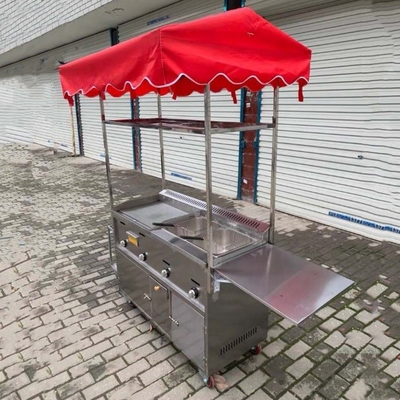 Commerciële horeca roestvrij staal straatvoedsel Snack Fryer Grill Barbecue Trolley Handkar