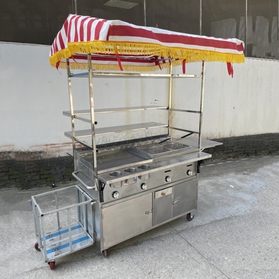 110v/220v mobiele roestvrijstalen straatvoedsel snack gas trolley handkarretje voor 2023
