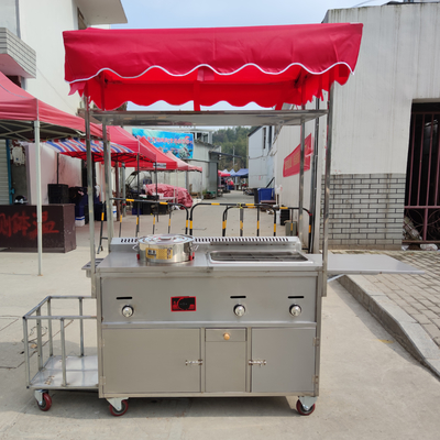 110v/220v mobiele roestvrijstalen straatvoedsel snack gas trolley handkarretje voor 2023