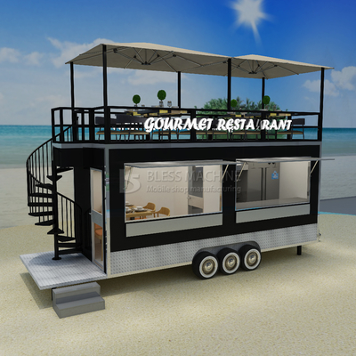 40 km/uur Mobile Coffee House Fast Food Restaurant sleepwagen met tweede verdieping
