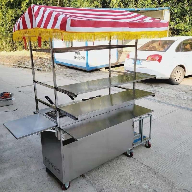 110v/220v mobiele roestvrijstalen straatvoedsel snack gas trolley handkarretje voor 2023