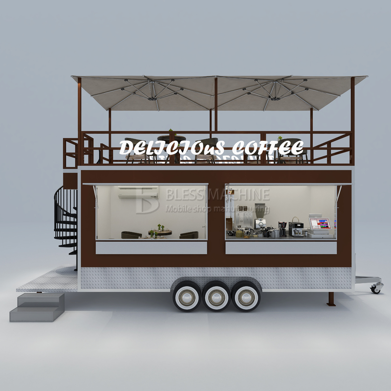 40 km/uur Mobile Coffee House Fast Food Restaurant sleepwagen met tweede verdieping